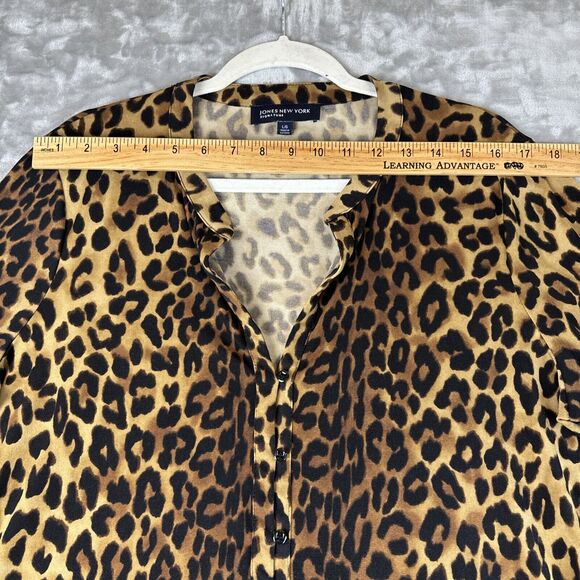 Jones New York Signature Button Up Blouse Women's Large Leopard Black Tan (0774) - Picture 6 of 8